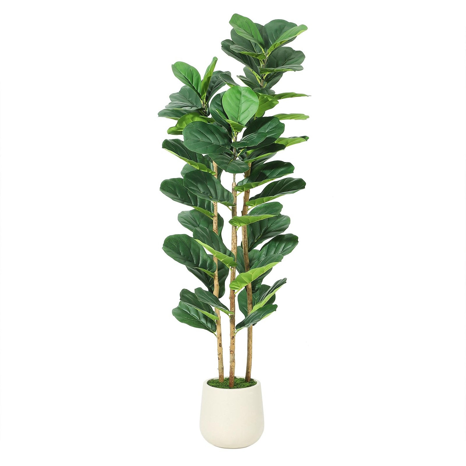 Artificial Fiddle Leaf Fig Tree with White Planter, 5 ft Tall Fake Plant with…