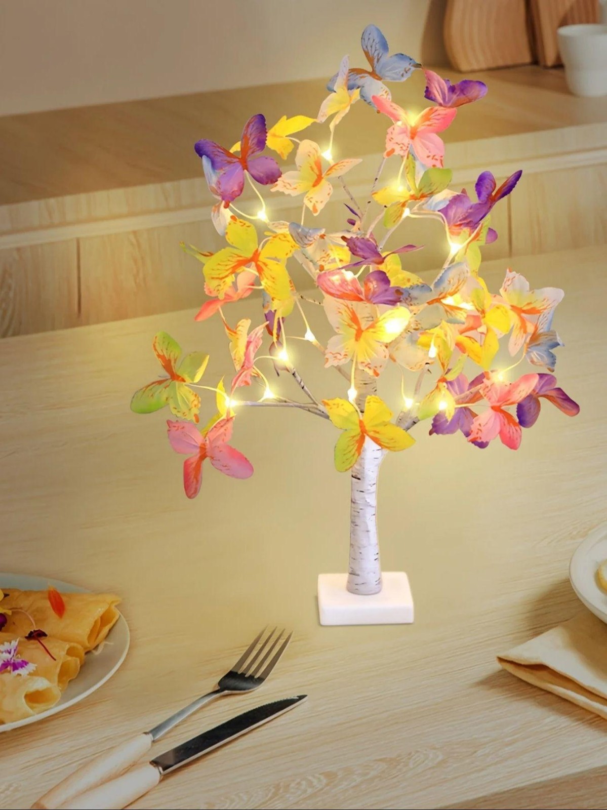 Butterfly Flower Tree LED Lamp USB Battery Artificial Plant Light Decor Home