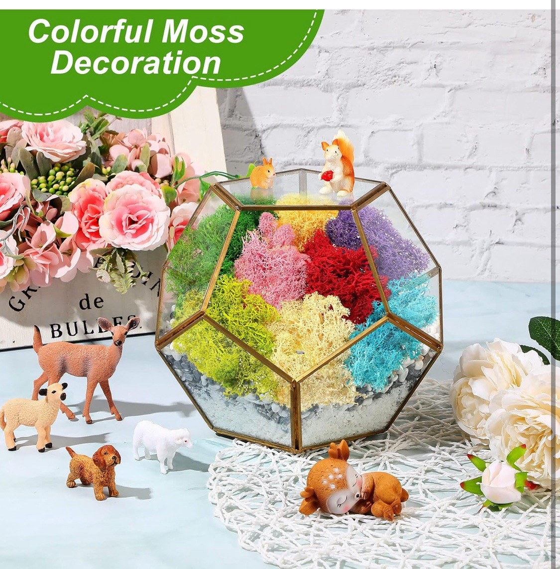 7 Oz Colored Fake Moss Preserved for Crafts Artificial Decorative Moss Faux