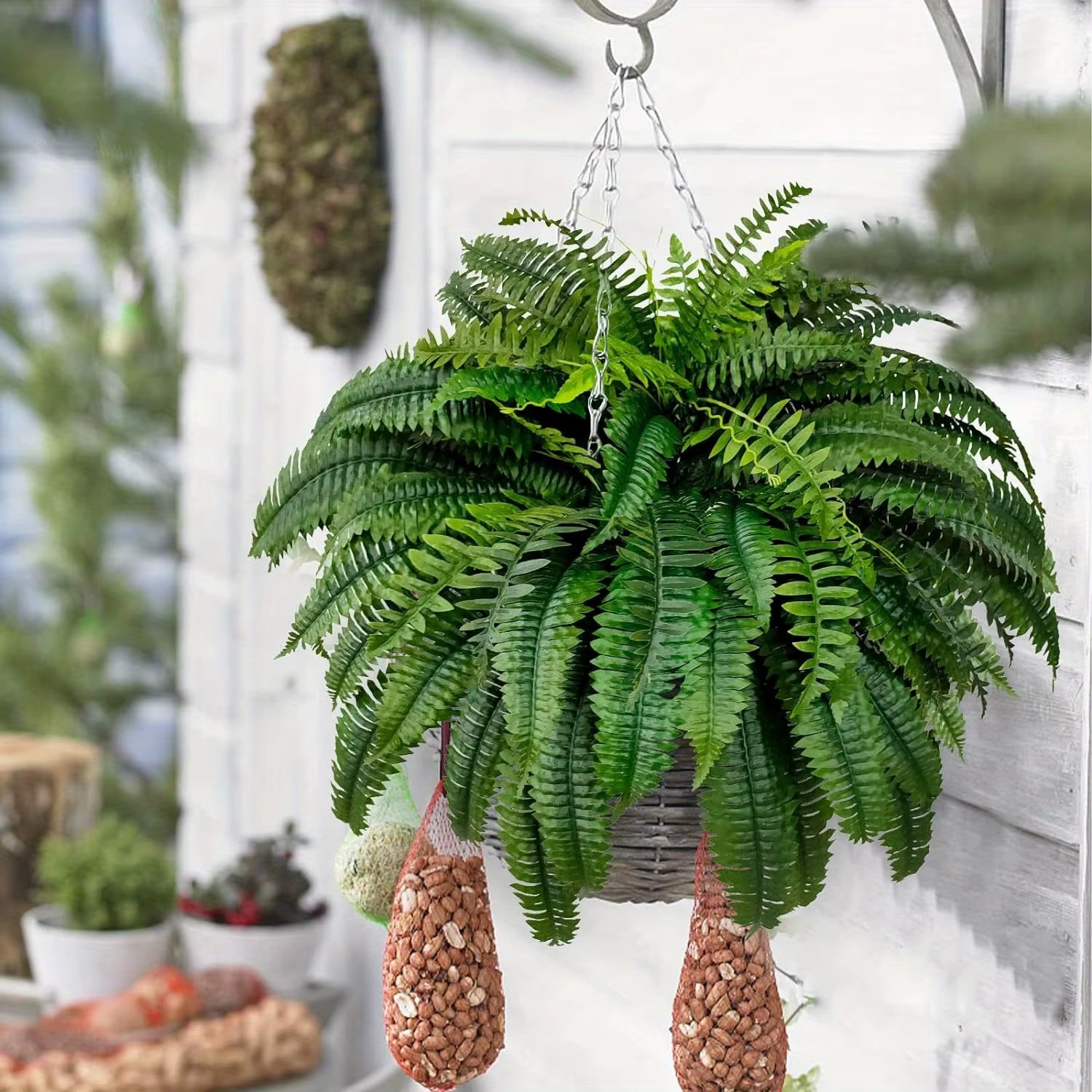2Pcs Artificial Boston Fern Bush UV Resistant Large Faux Ferns Artificial Plants