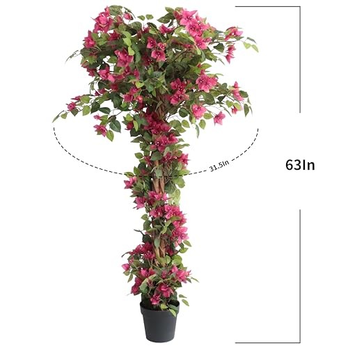 5 Feet Artificial Bougainvillea Tree with Flowers in Plastic Pot Faux 5ft 3in