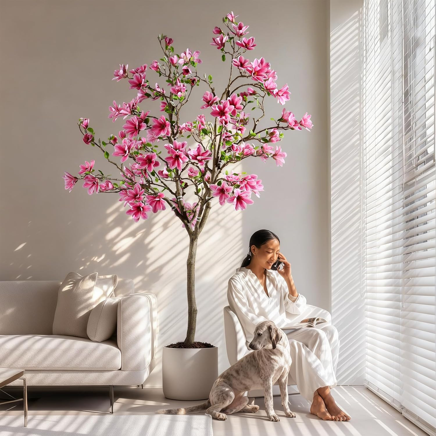 Realistic Tall Magnolia Flower Tree for Home, Office & Patio Decor