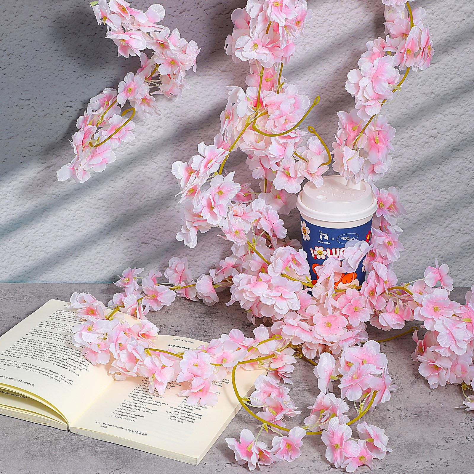 10 PCS Cherry Blossom Flowers 60 Ft Artificial Sakura Vines Light Pink Wedding