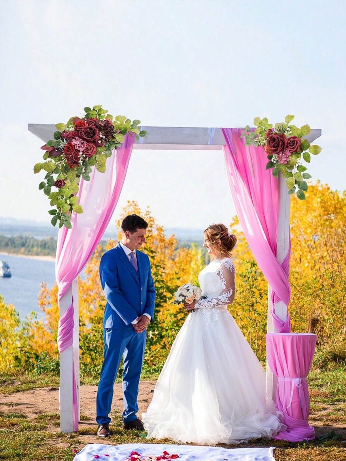 2PCS Artificial Floral Swag Wedding Arch Flowers Faux Rose Garland GreeneryDecor