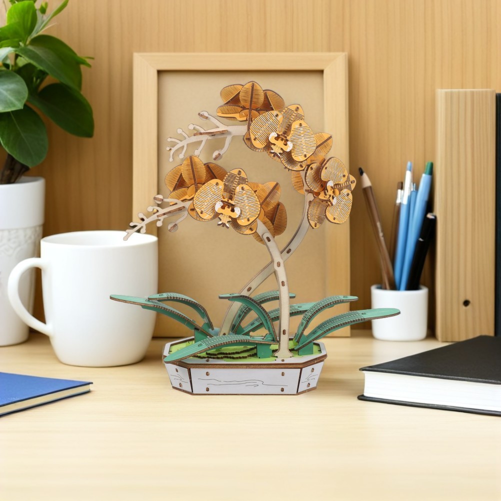 Phalaenopsis Jigsaw Wooden Puzzle DIY Decor Flower Building Blocks