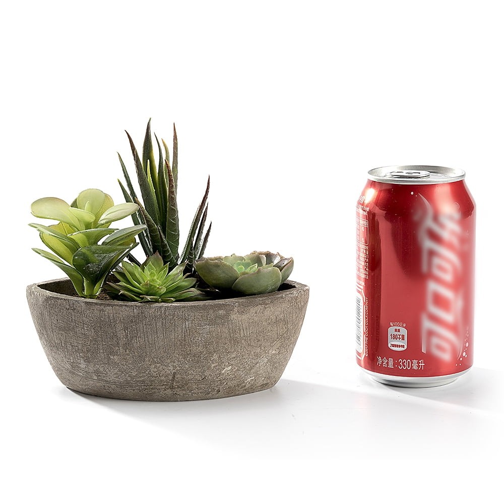 Faux Plant with a Boat Shape Gray Paper Pulp Pot 6.3L x 3.5W x 5.7H inches