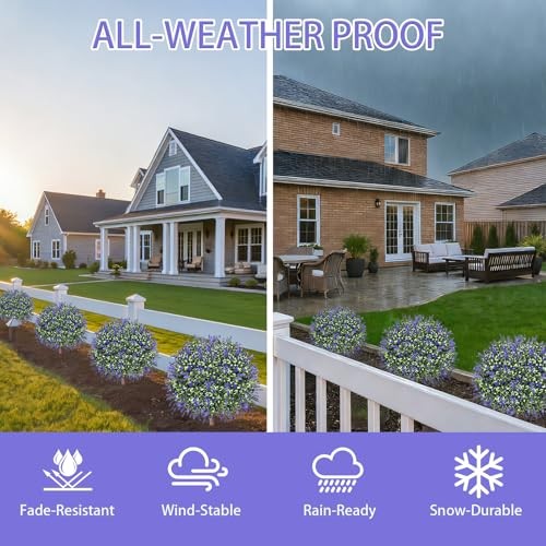 Artificial Topiary Ball Trees, Set of 2 UV Resistant 2 ft (18″ Ball) Lavender