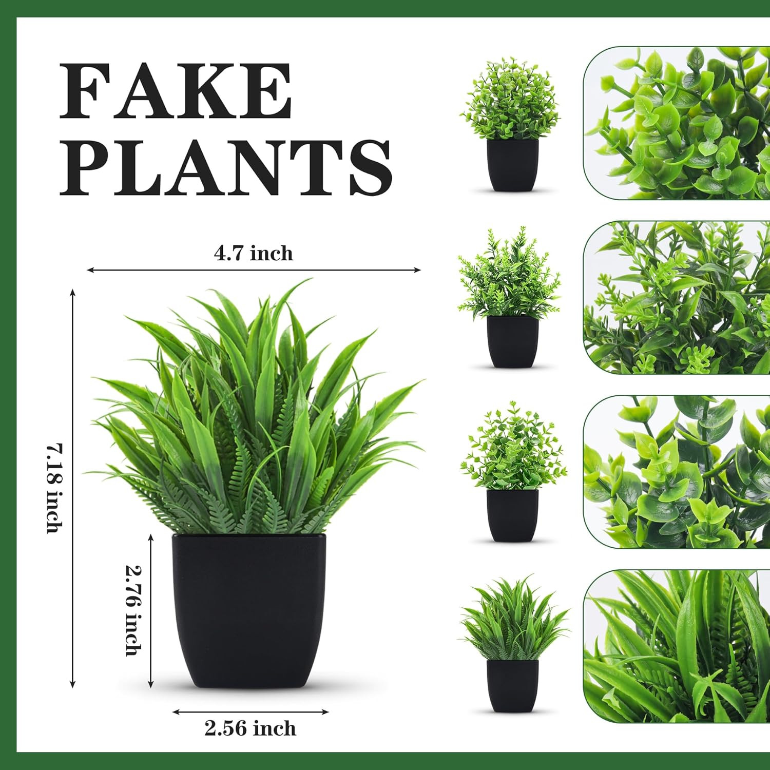 Der Rose 4 Pack Fake Plants Small Artificial Mini Faux Indoor Black