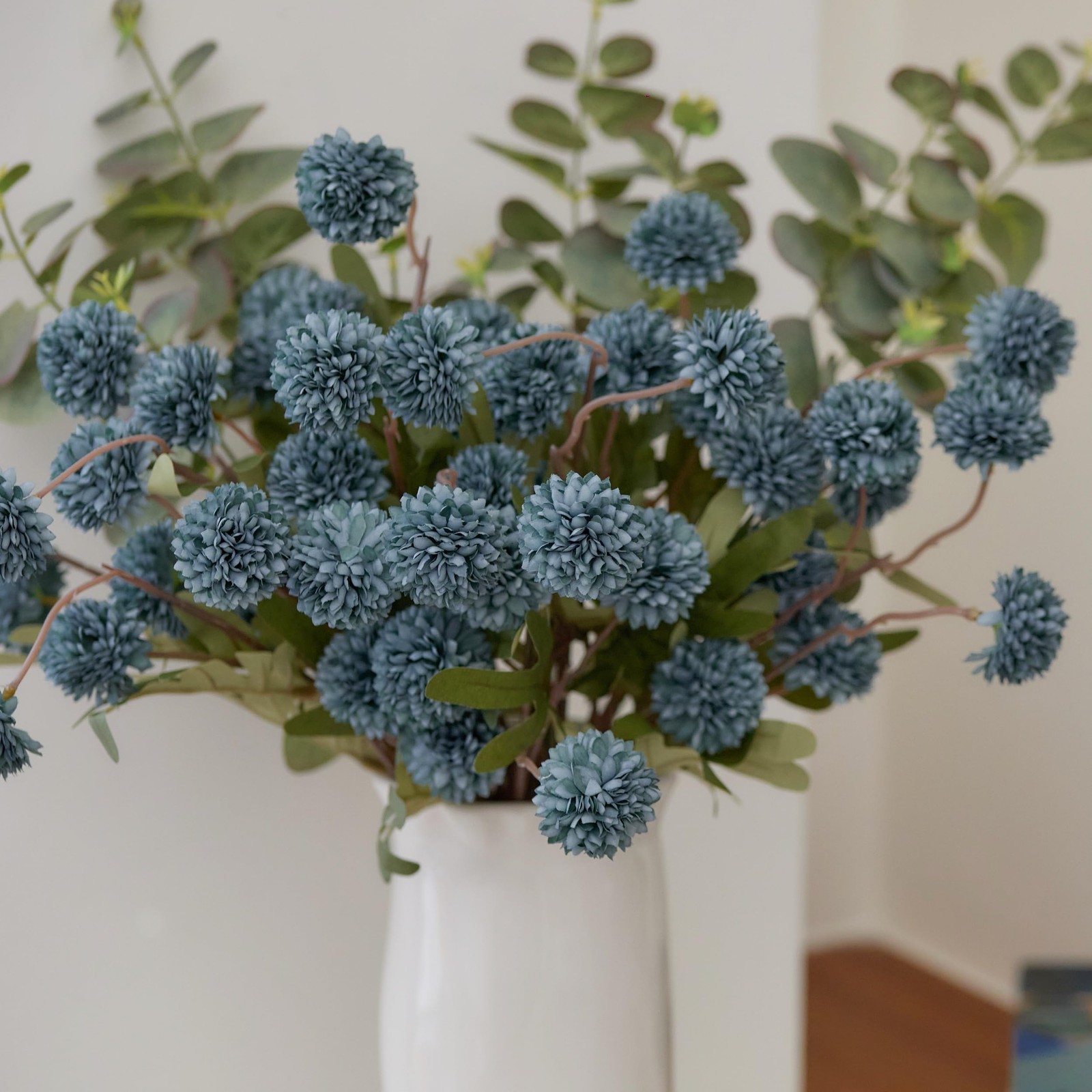 Artificial Chrysanthemum Flowers, 10 Stems Faux Silk Pompon Mum Balls with Be…