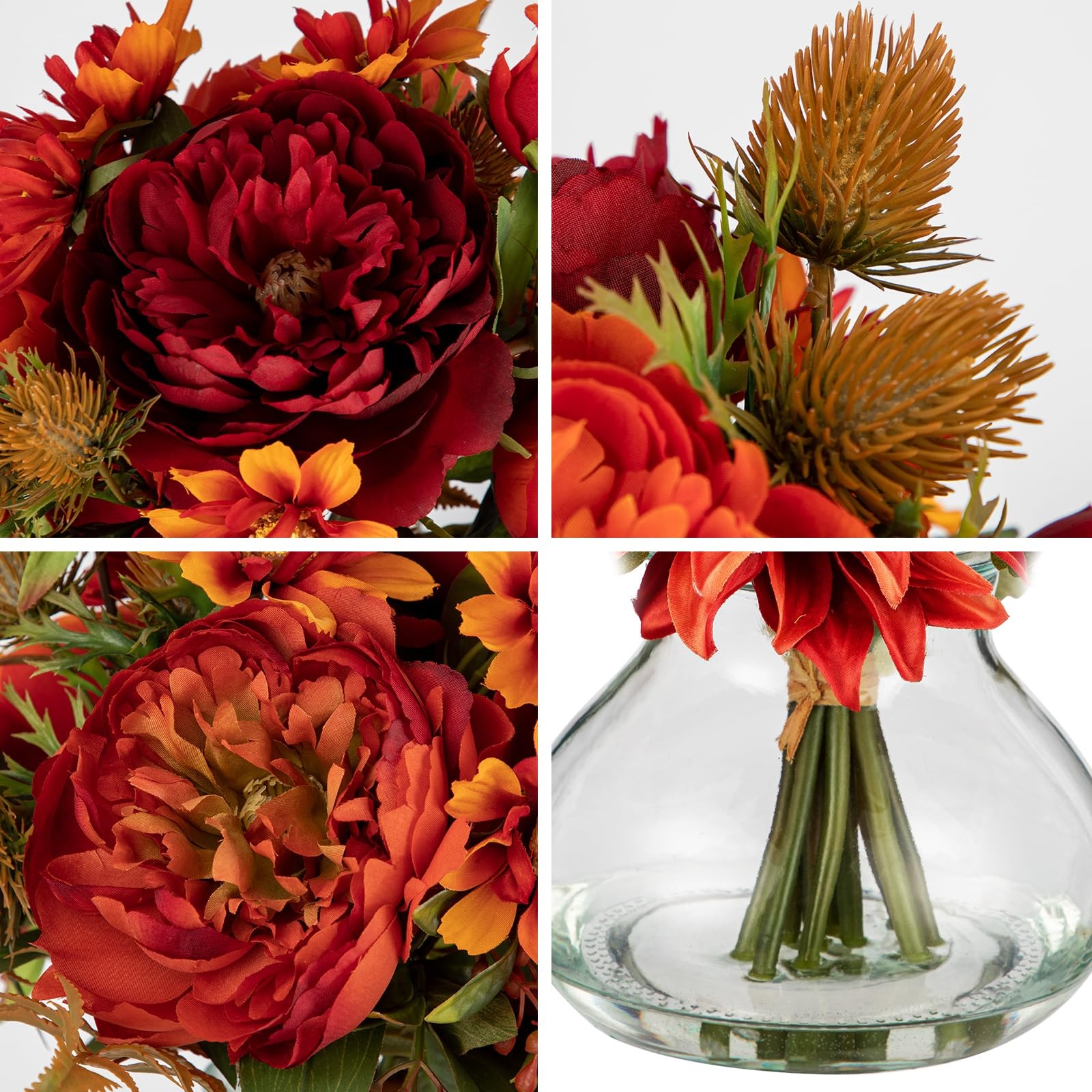 Fake Peony Flowers Vase Fall Table Centerpiece Faux Floral Orange Silk