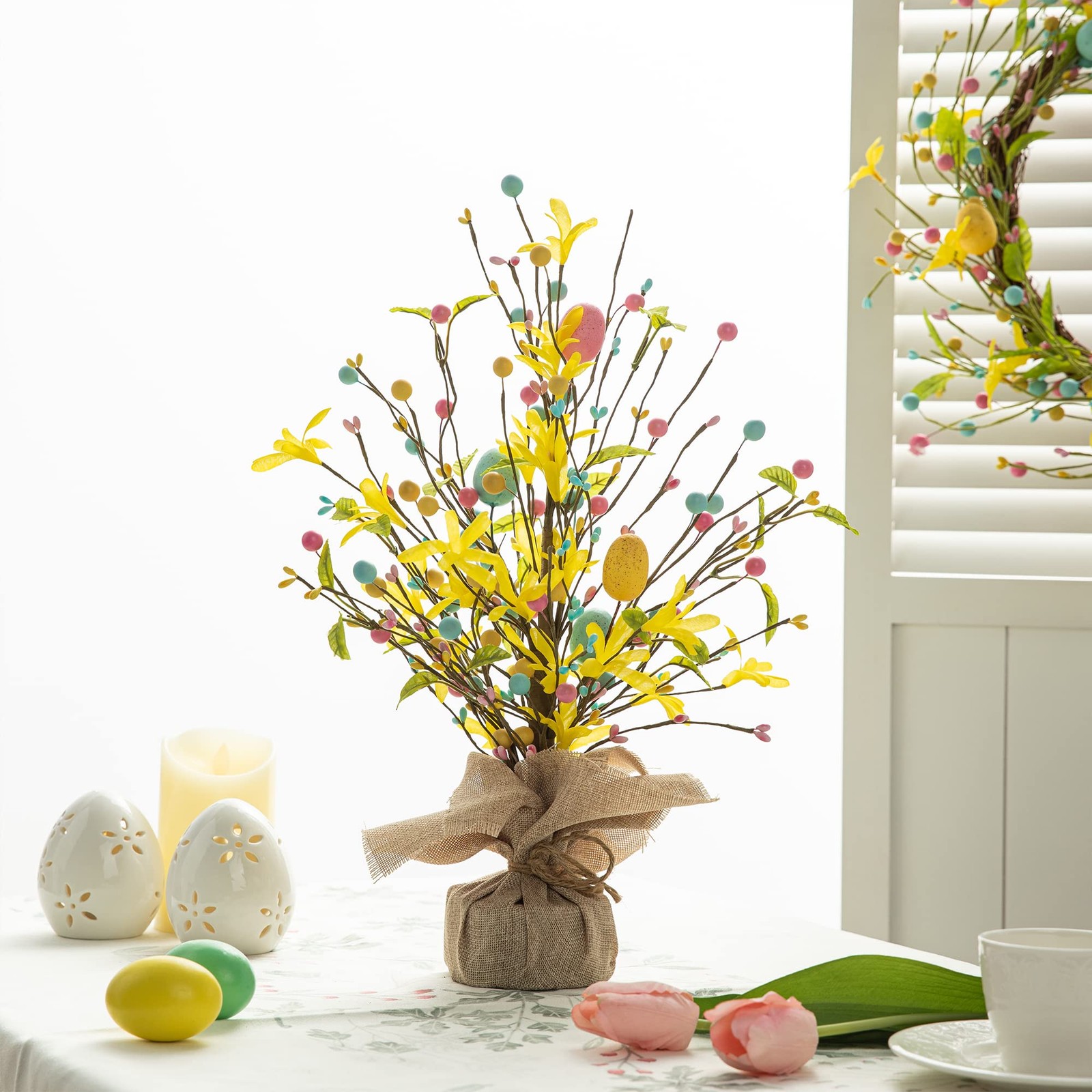 18″ Easter Eggs Table Tree Decor Artificial Blossom Tabletop Centerpiece