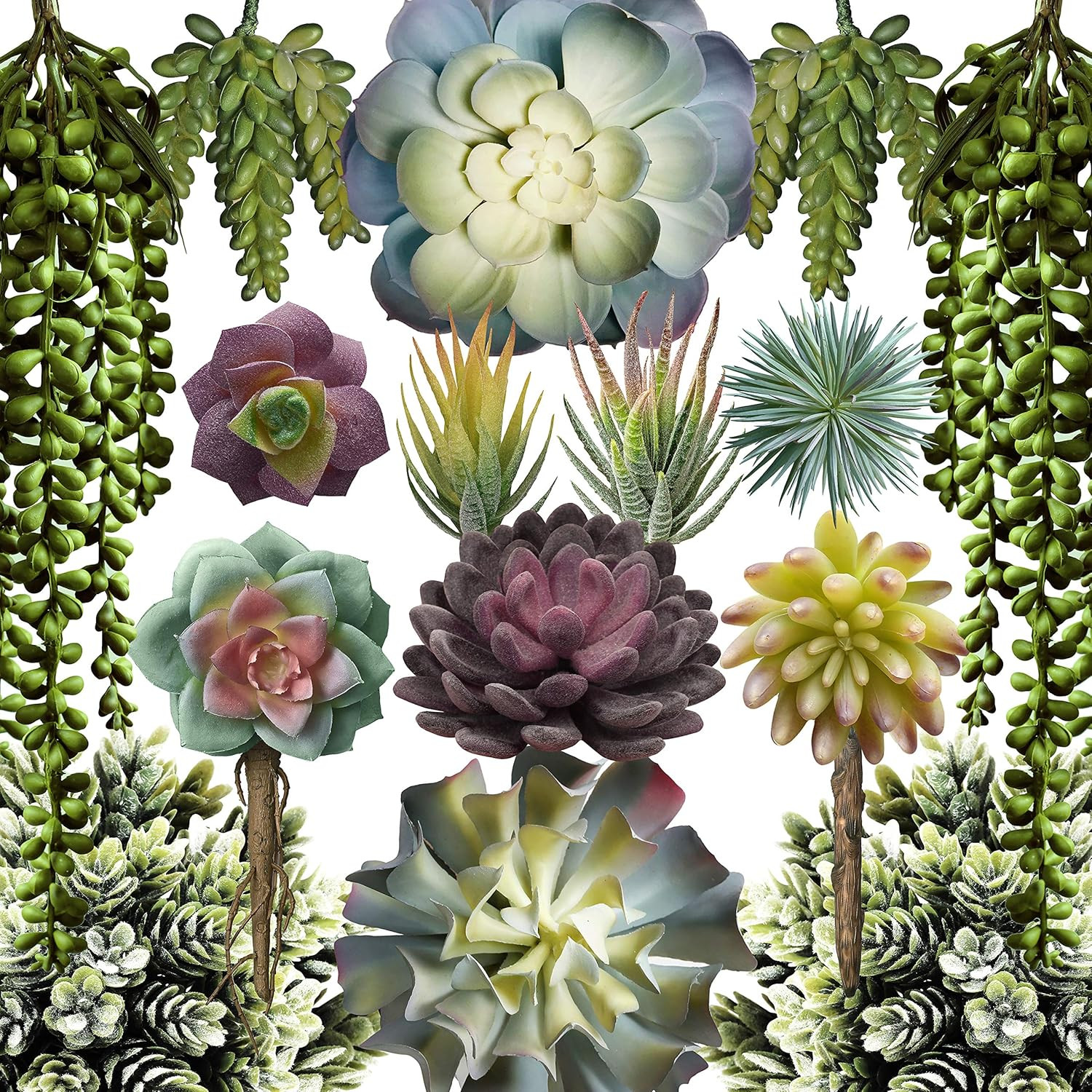 Caqpo Artificial Succulents – 15 Pack – Premium Unpotted Succulent Plants Artifi