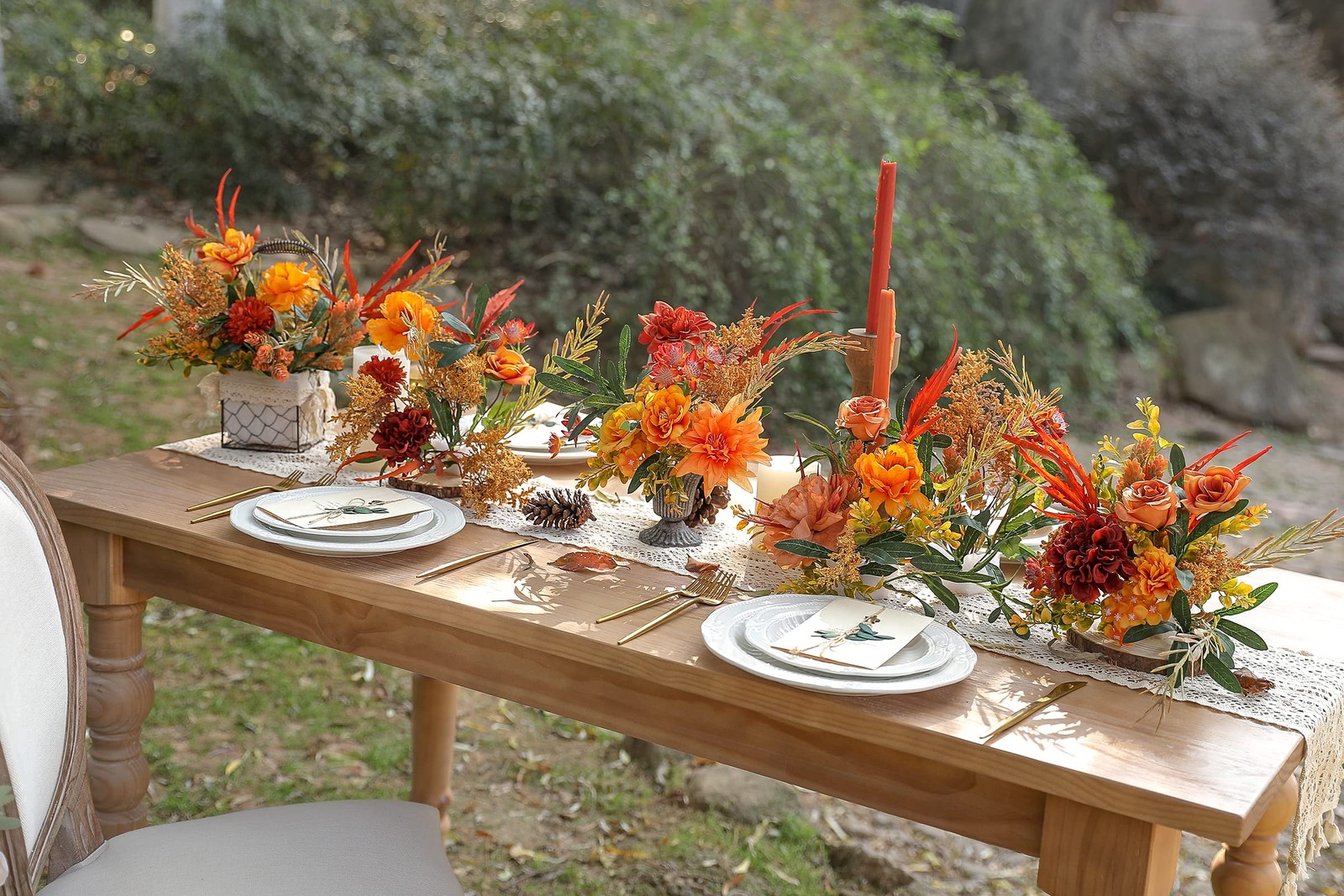 Artificial Flowers Orange Burgundy Fall Fake Flowers for DIY Table Centerpiec…