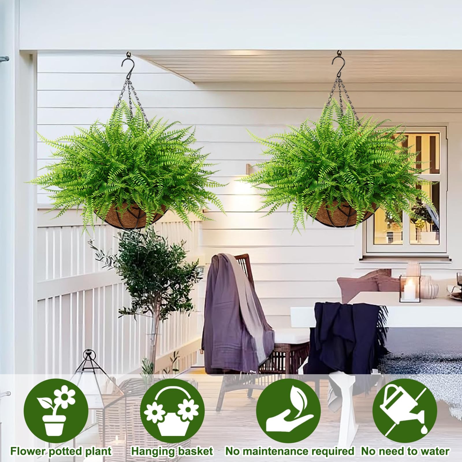 Artificial Hanging Plants with Basket 2PCS Fake Boston Fern Baskets, Outdoor …