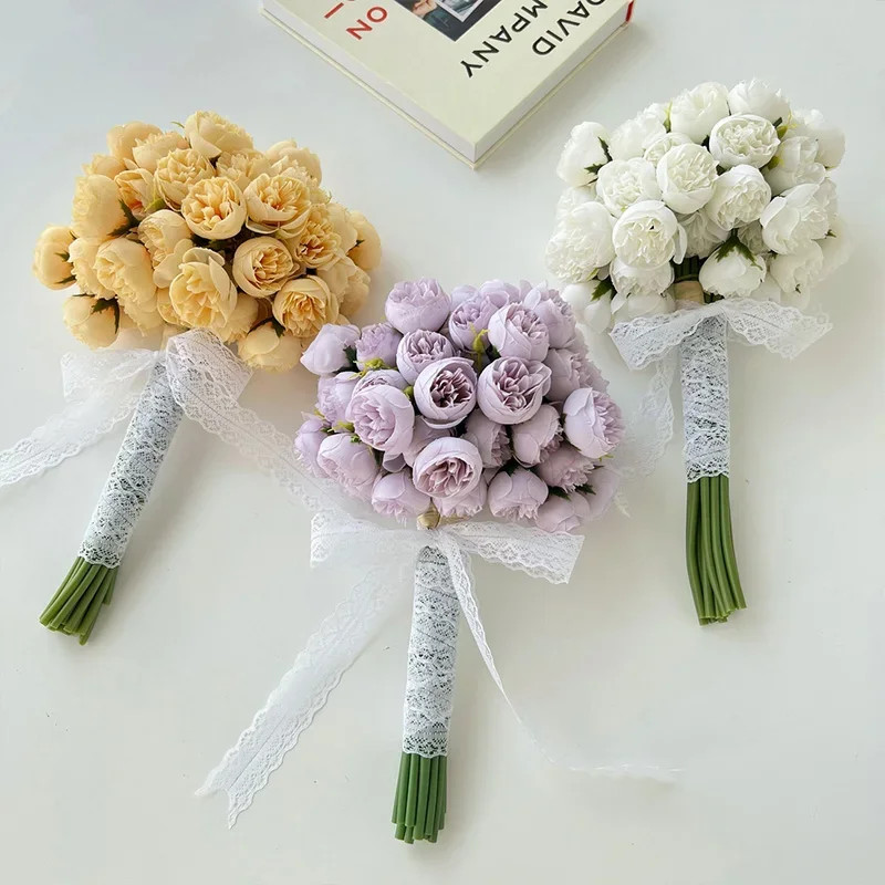 Rose Pink Peony Artificial Flowers Silk Bouquet 27Heads Roses Fake Flower for Ta