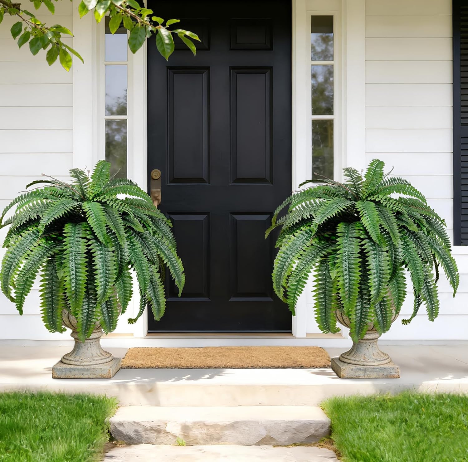 2Pcs 45In Artificial Boston Fake Ferns Large, UV Resistant Artificial Plants Out