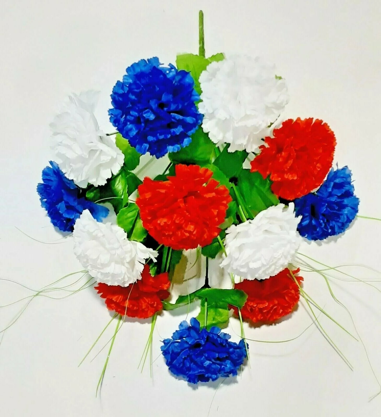 Red White & Blue Carnation 17″ Bush USA Patriotic Holiday Silk Flower In/Outdoor