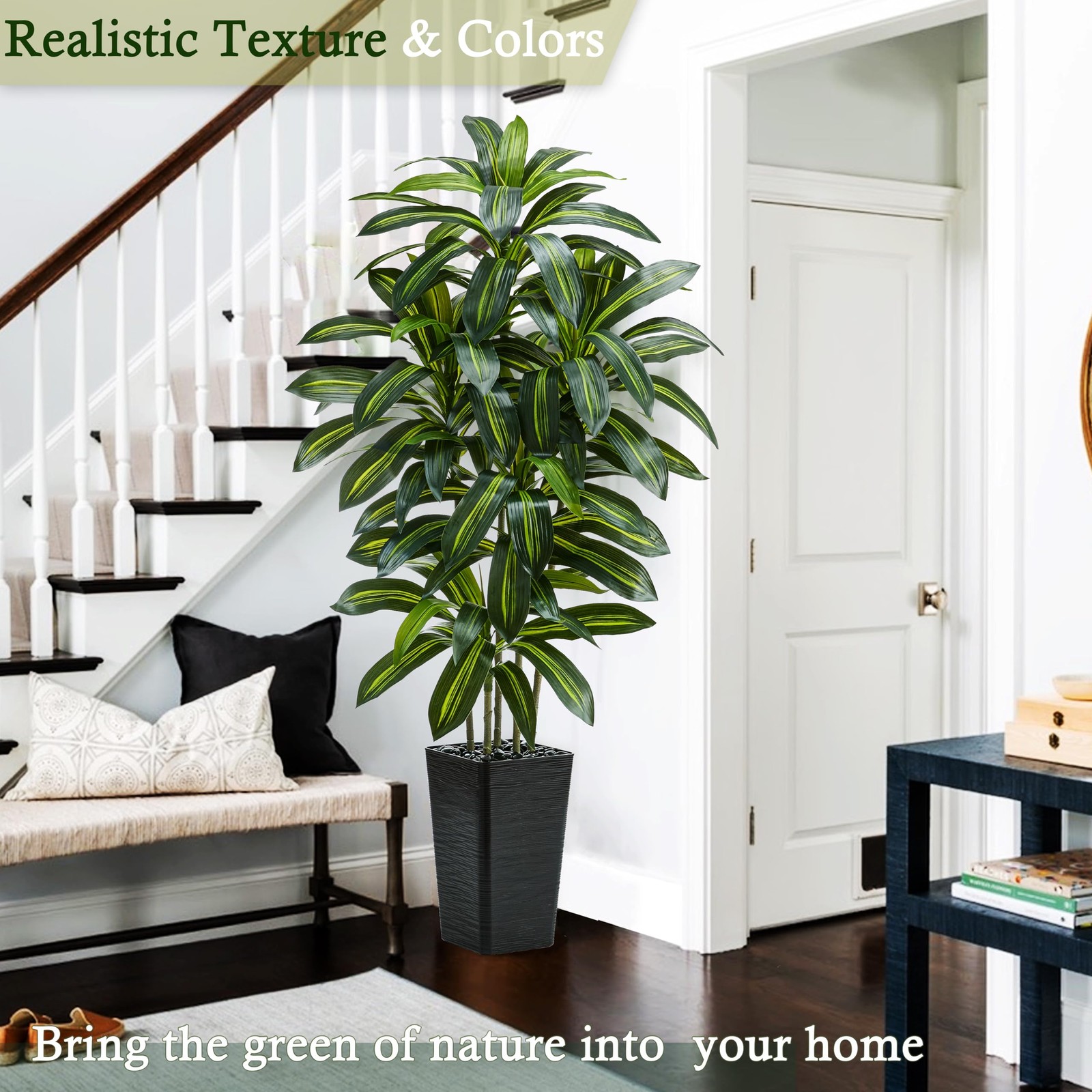 Artificial Dracaena Tree：5FT Faux Silk Tropical Yucca Floor Trees Realistic F…