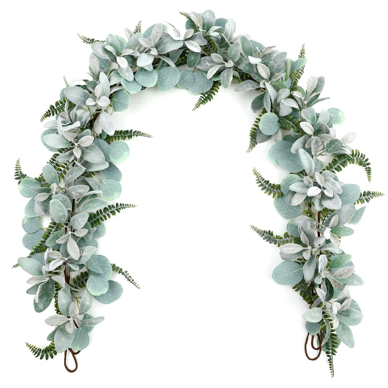 2 Pack 11.8 ft Artificial Flocked Lambs Ear Garland Eucalyptus Fern Leaves Gr…