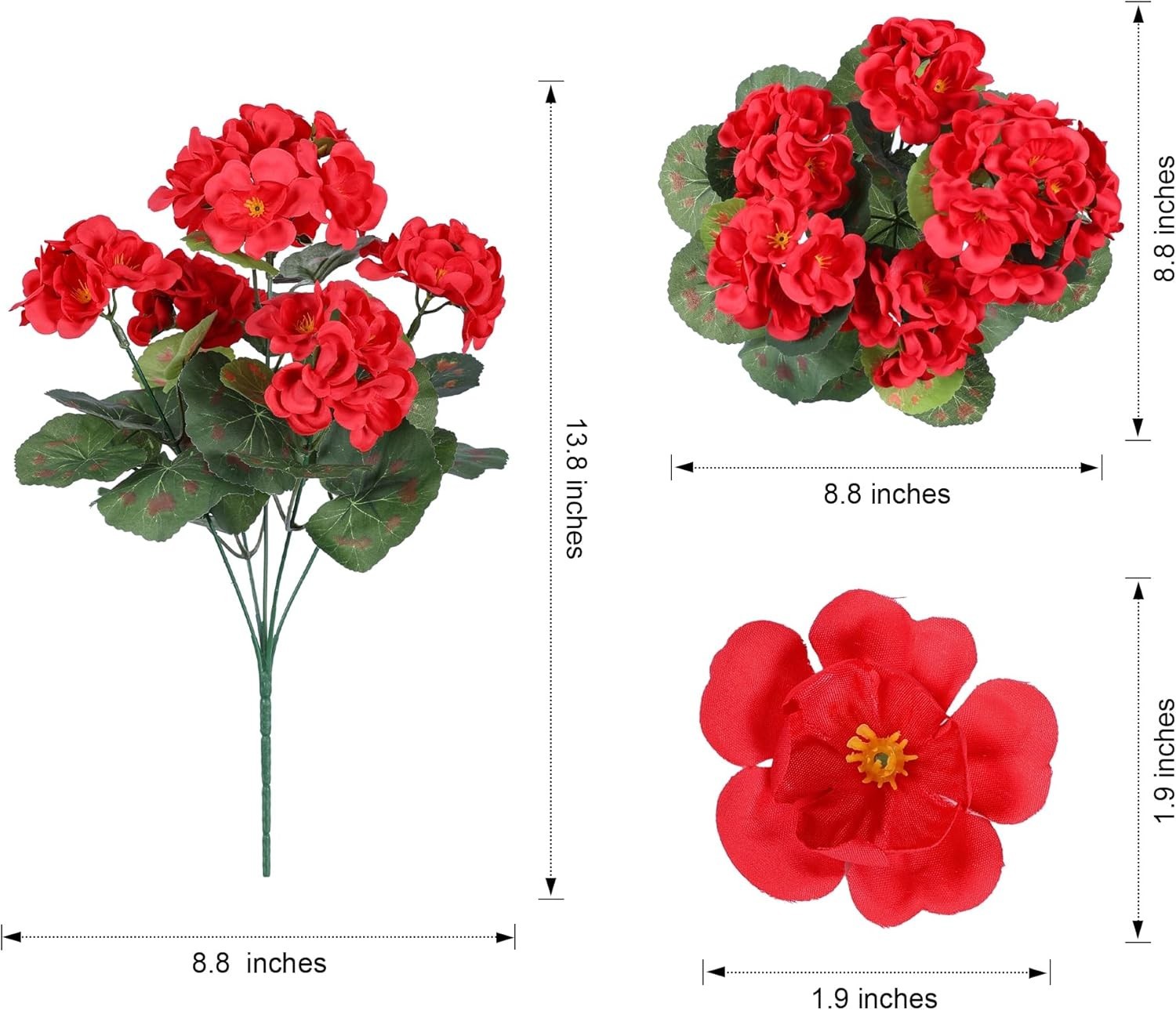 6 Bundles of Waterproof Red Artificial Geraniums for Elegant Outdoor Decor