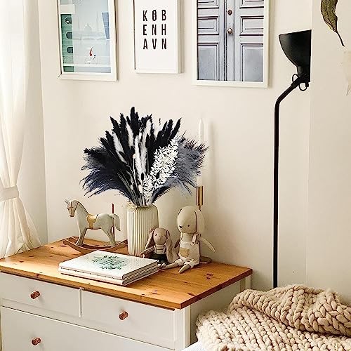 102PCS Black Pampas Grass Decor, Grey White Natural Dried Pampas D-Black 102Pcs