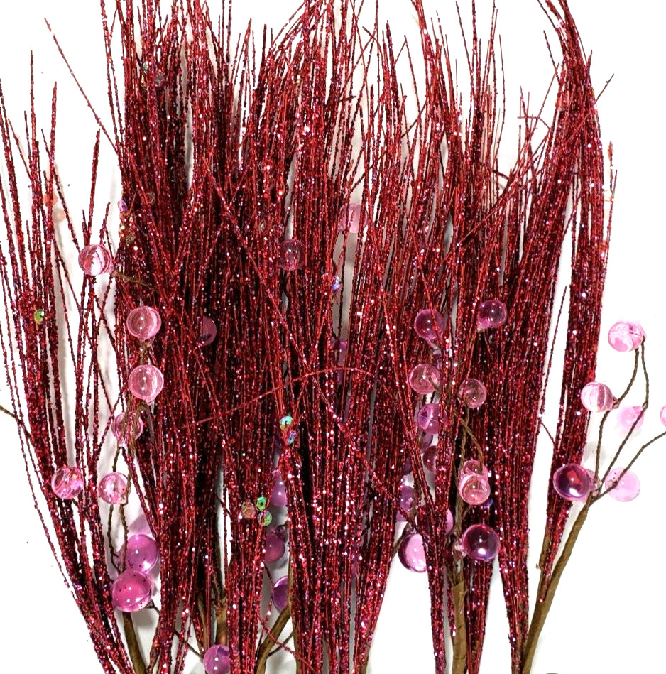 Glitter Pink With Jewels Floral Spray Picks 16″ Holiday Picks NWOT Set of 7