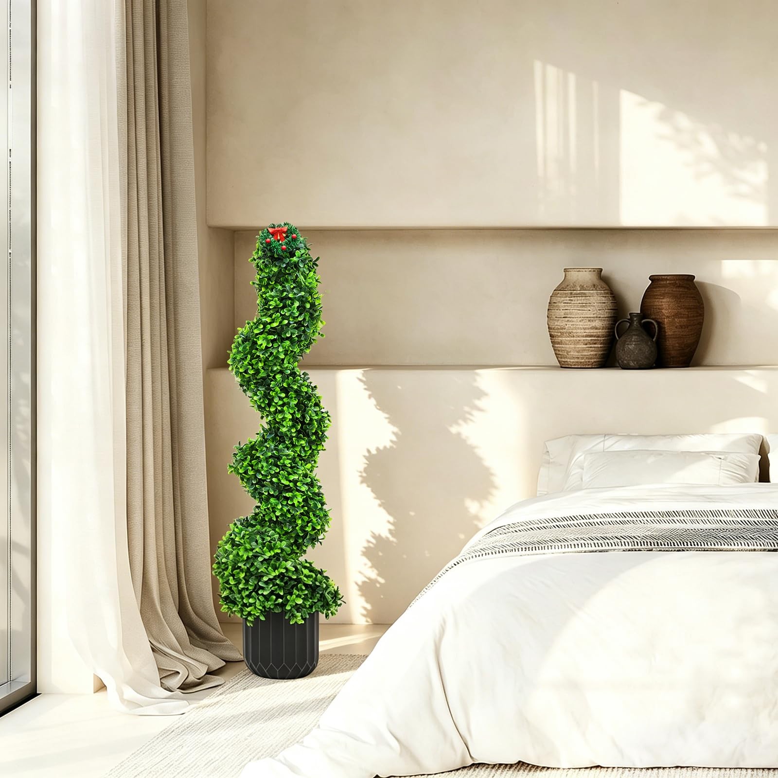 2 Pack 3FT Artificial Spiral Topiary Tree in Pot, UV Resistant Realistic Faux…