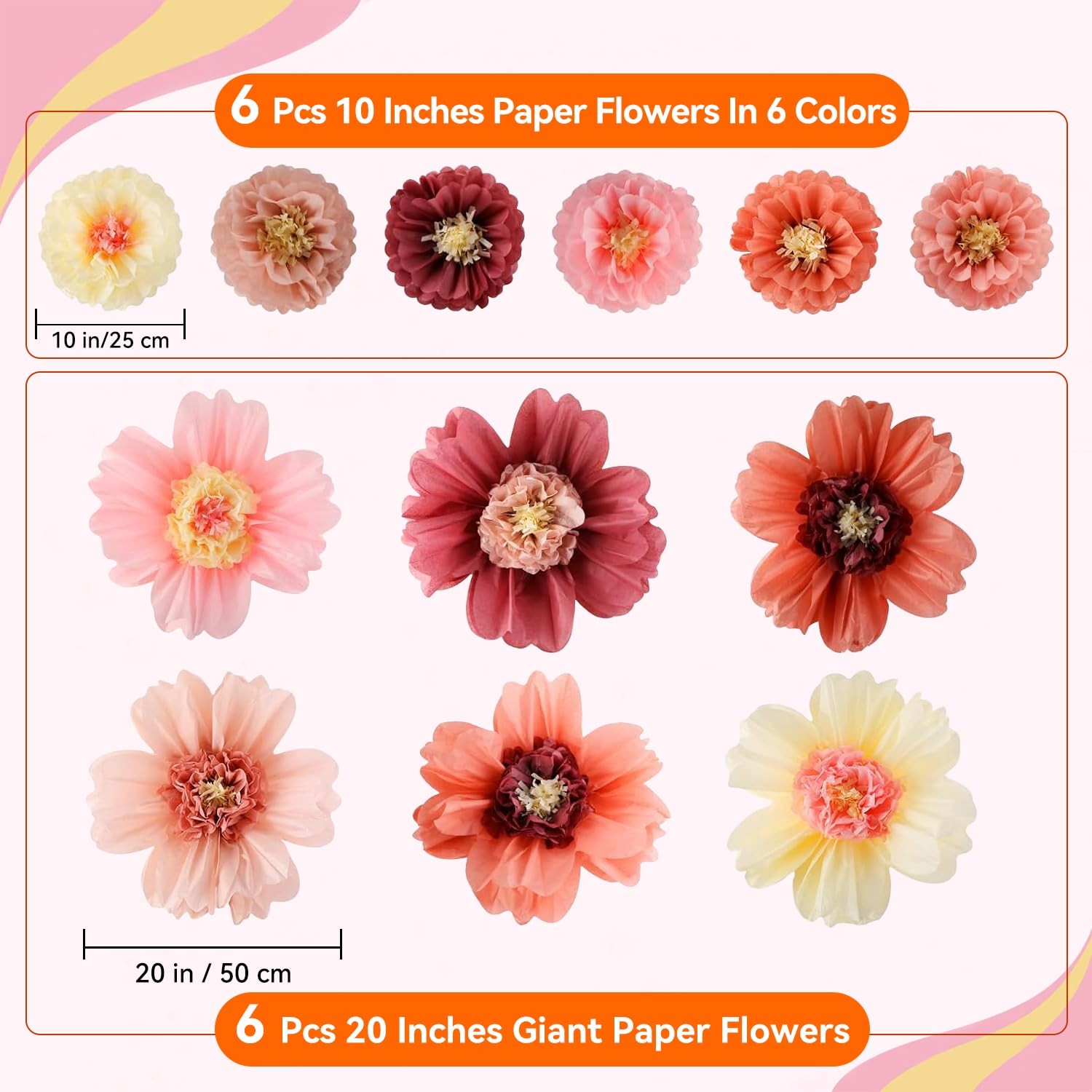 Large Colorful Tissue Paper Flowers 20″ Giant Fiesta Paper Flowers for Mexica…