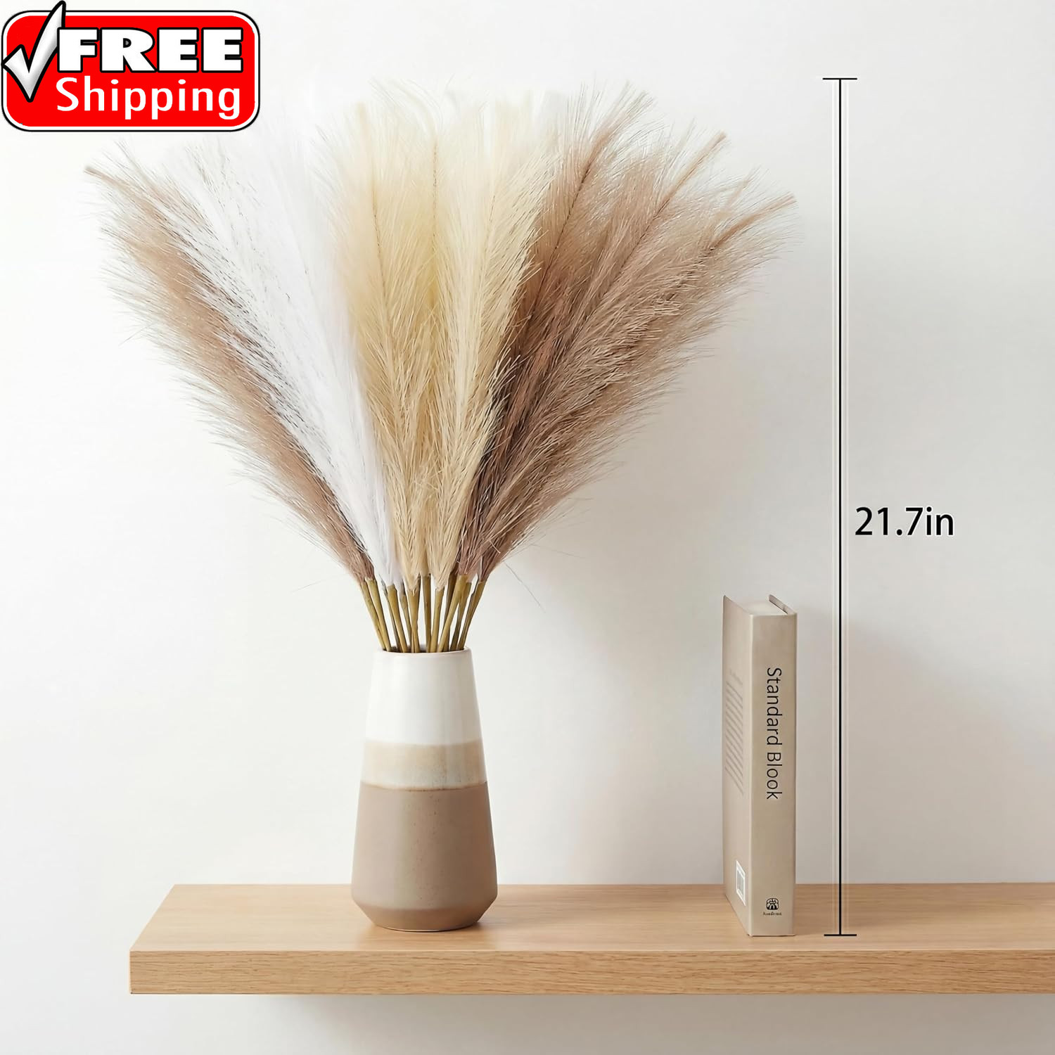 Pampas Grass Decor 21.7 Inch 30Pcs, Faux Pampas Grass White Beige Brown Ultra Fl