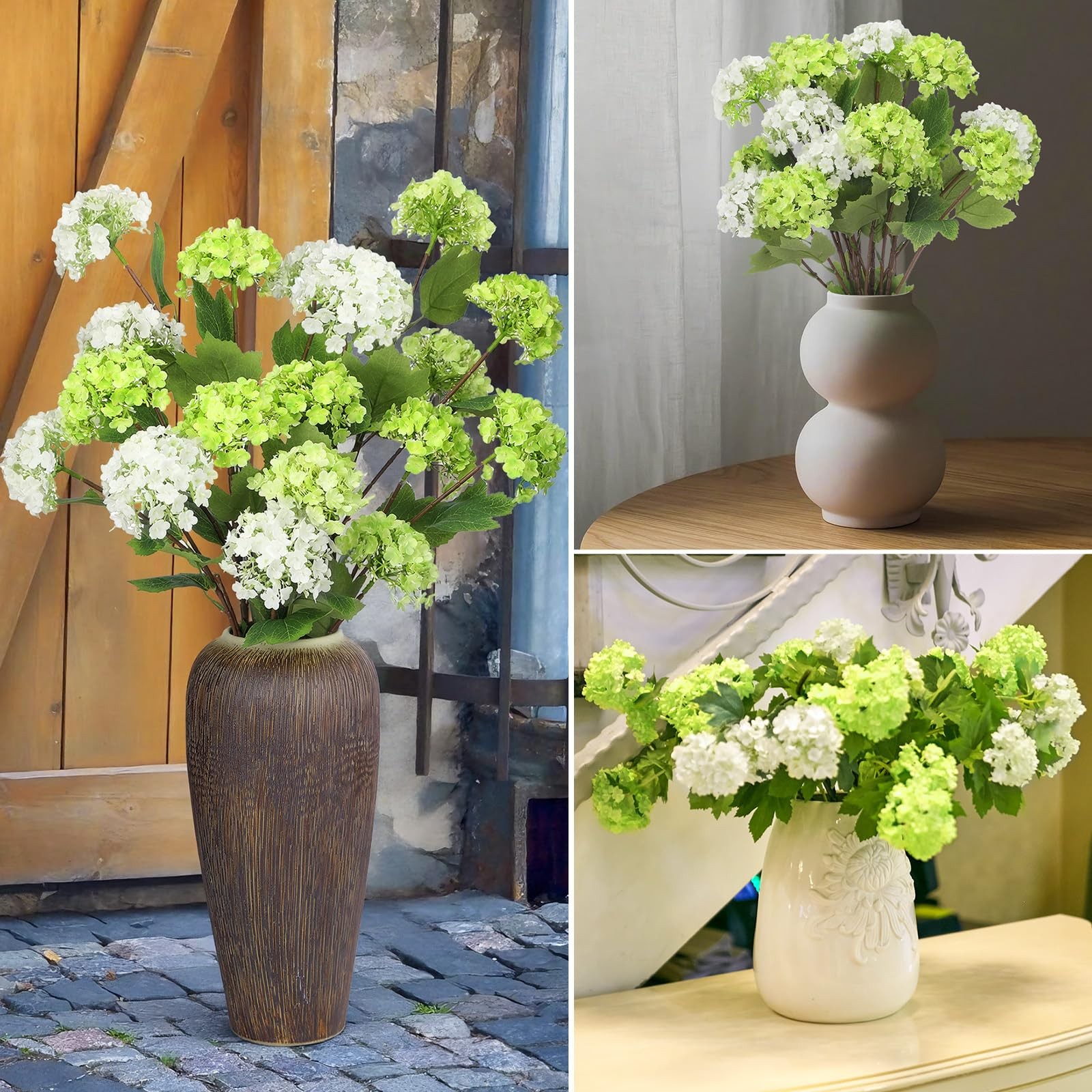 6 Pcs White and Green Hydrangea Artificial Flowers 30.3″ Faux Hydrangea Flowe…