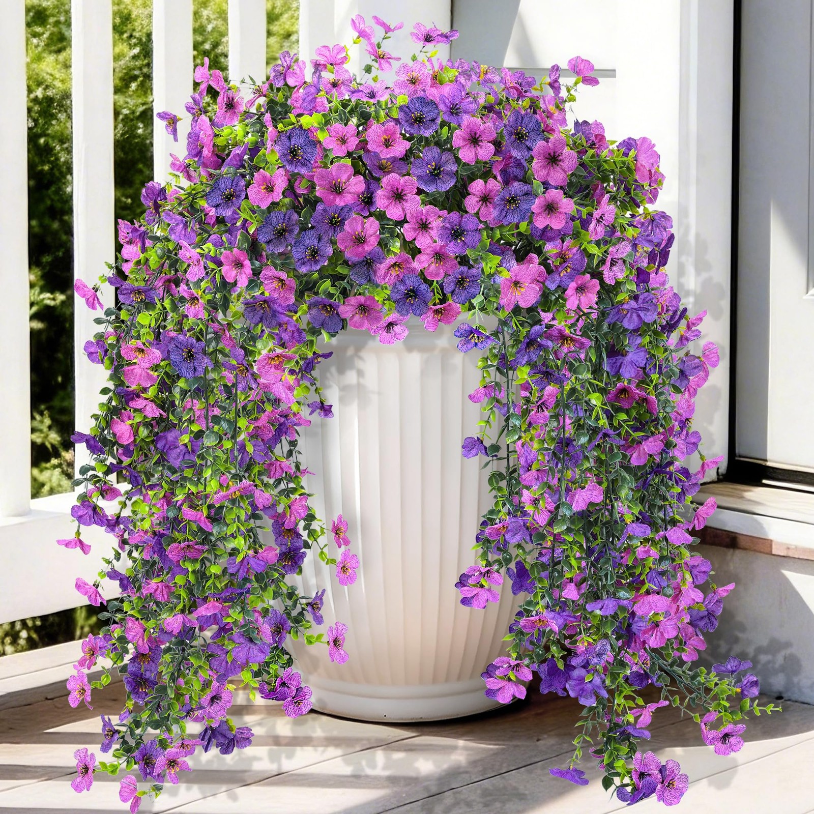 Artificial Hanging Flowers for Outdoors Faux Plants Spring Porch Decor, 2 Pcs…