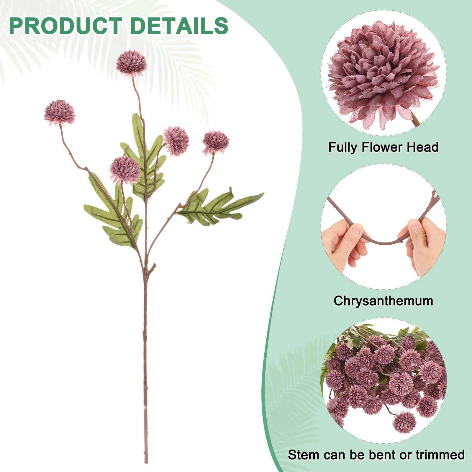 12-Pack Artificial Chrysanthemum Ball Flowers 20″ for Home Decor [Dark Brown]