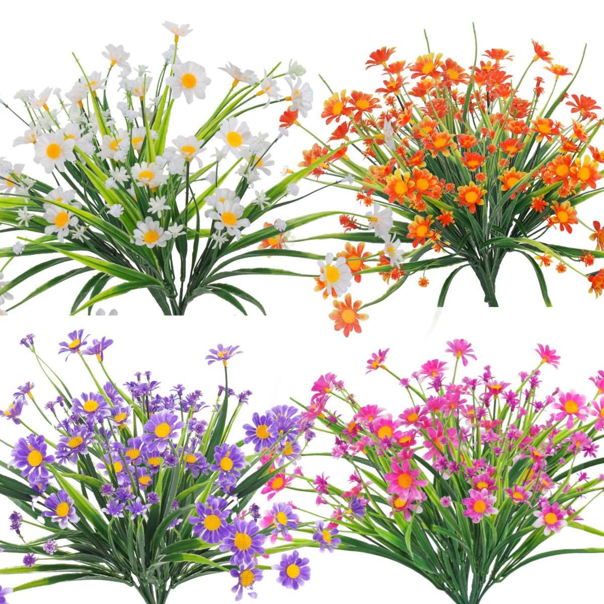 1/2/5 Bundles Artificial Daisies Plastic Flowers Outdoor UV Resistant Fake Daisy