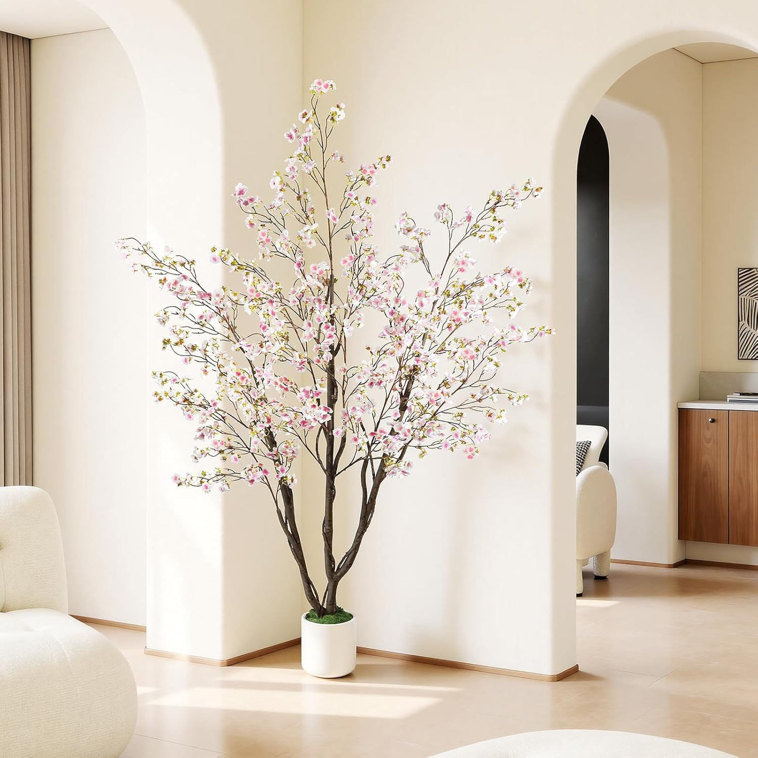 6FT Artificial Cherry Blossom Tree with Pot – Pink Faux Plant for Home Decor