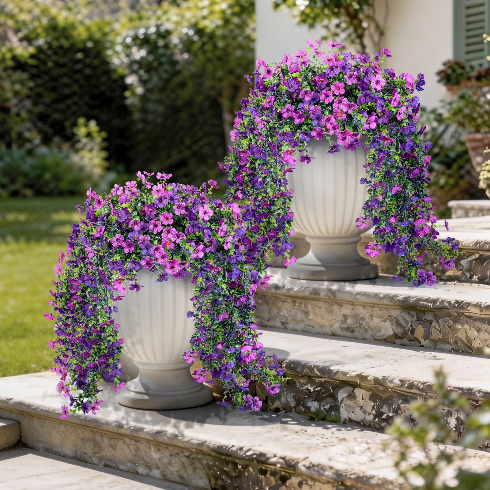 Artificial Hanging Flowers for Outdoors Faux Plants Spring Porch Decor, 2 Pcs…