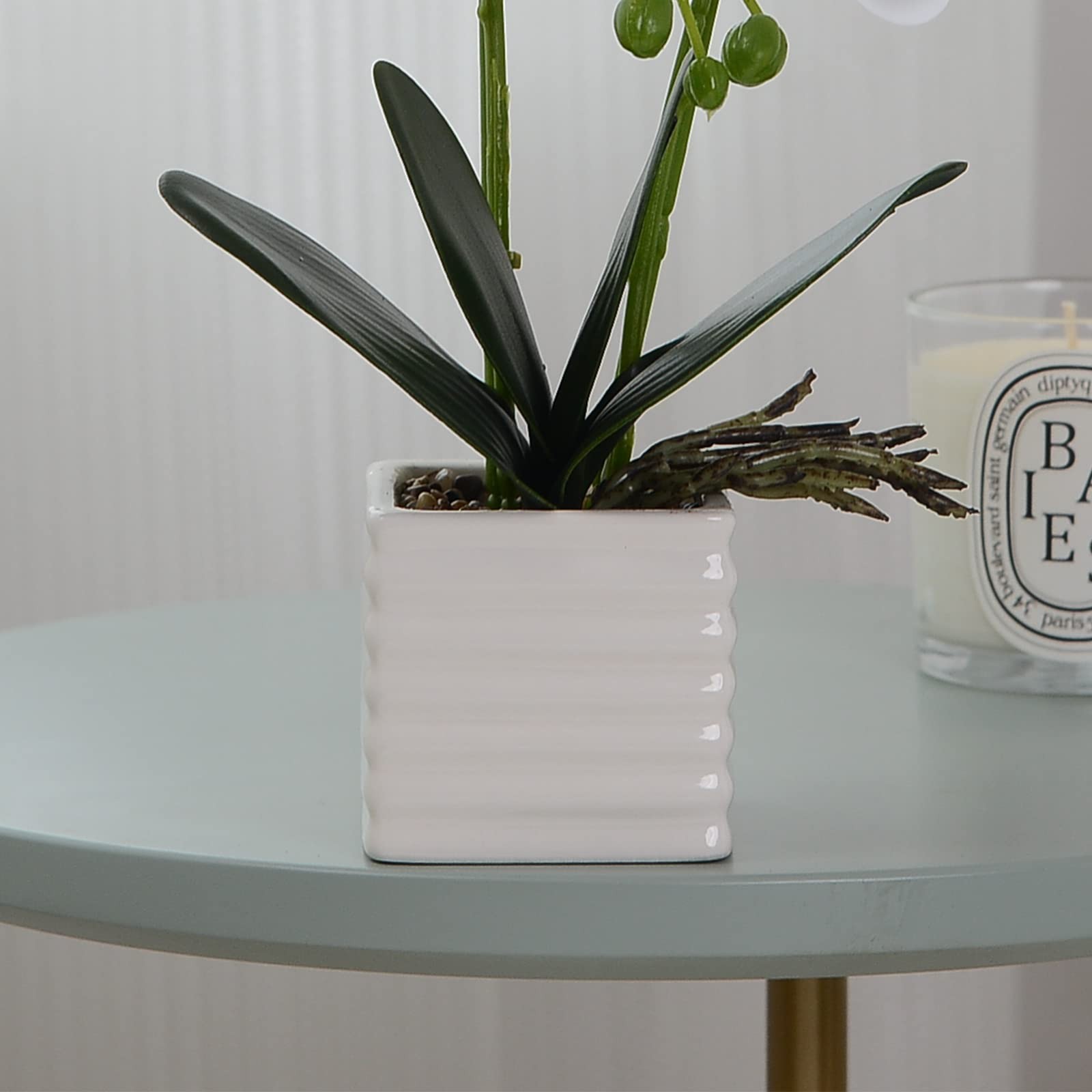 White Artificial Orchids Flowers In Silver Vase Indoor Home Table Decor Fake