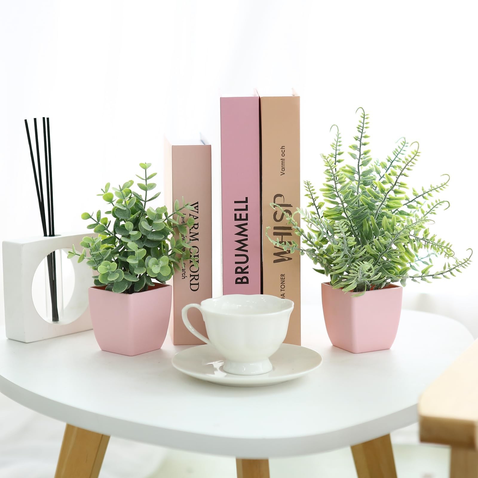 2 Pack Small Fake Plants in Pink Pot Artificial Plant Eucalyptus Faux Potted …