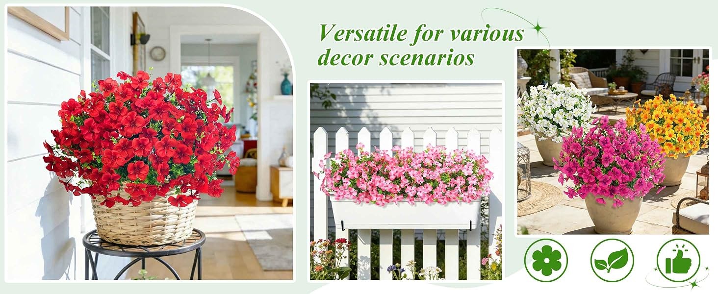 12 Pcs Artificial Silk Geranium Flowers for Outdoors, Red | Fake silk flowers,