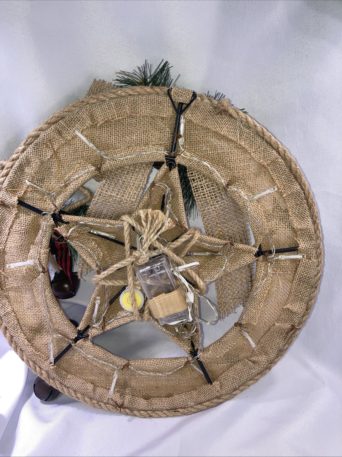 Christmas Country Wreath Burlap Lighted Handmade in USA 15” Star