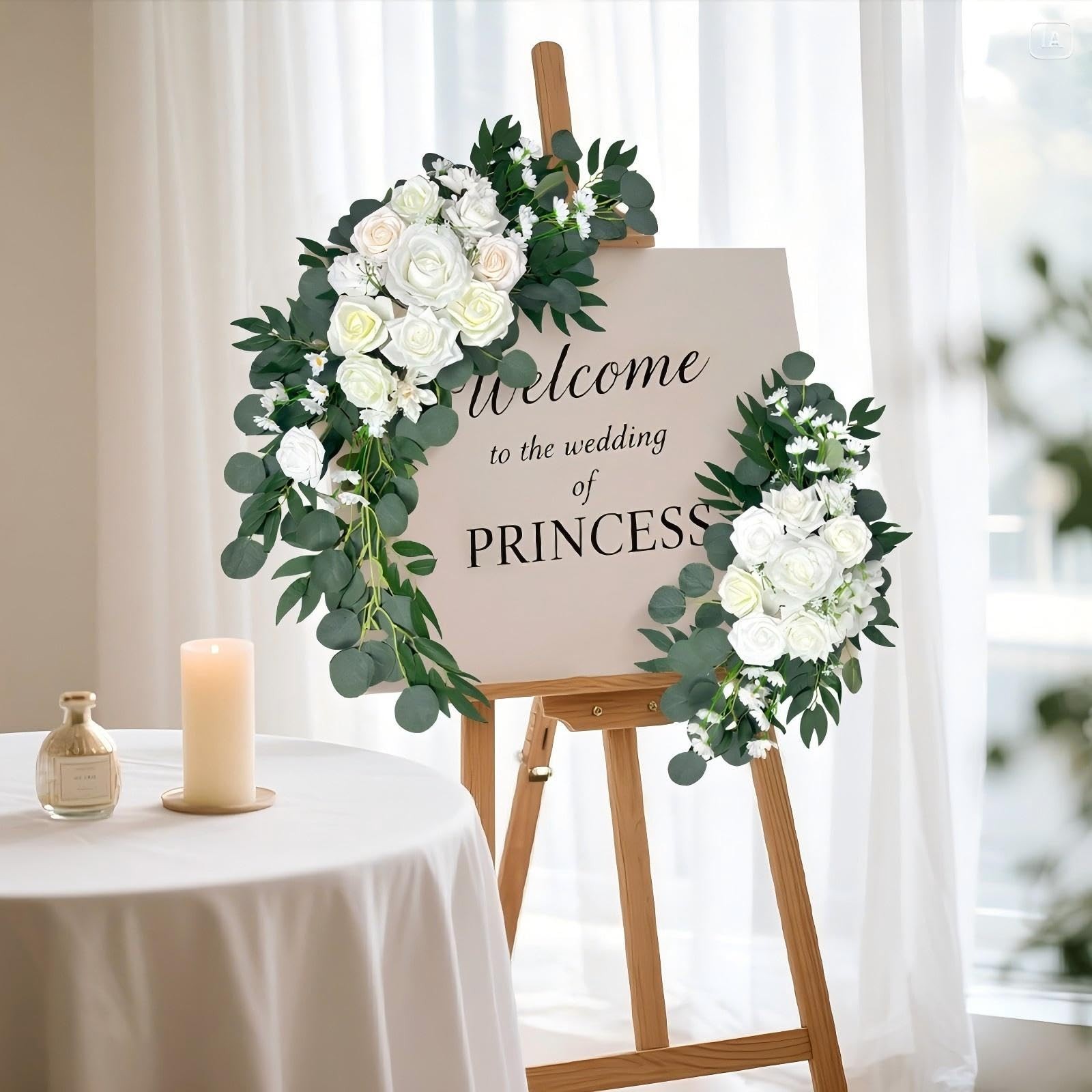 Petalivebioom Wedding Arch Flowers Set of 2 White Floral Swag for Wedding Cer…
