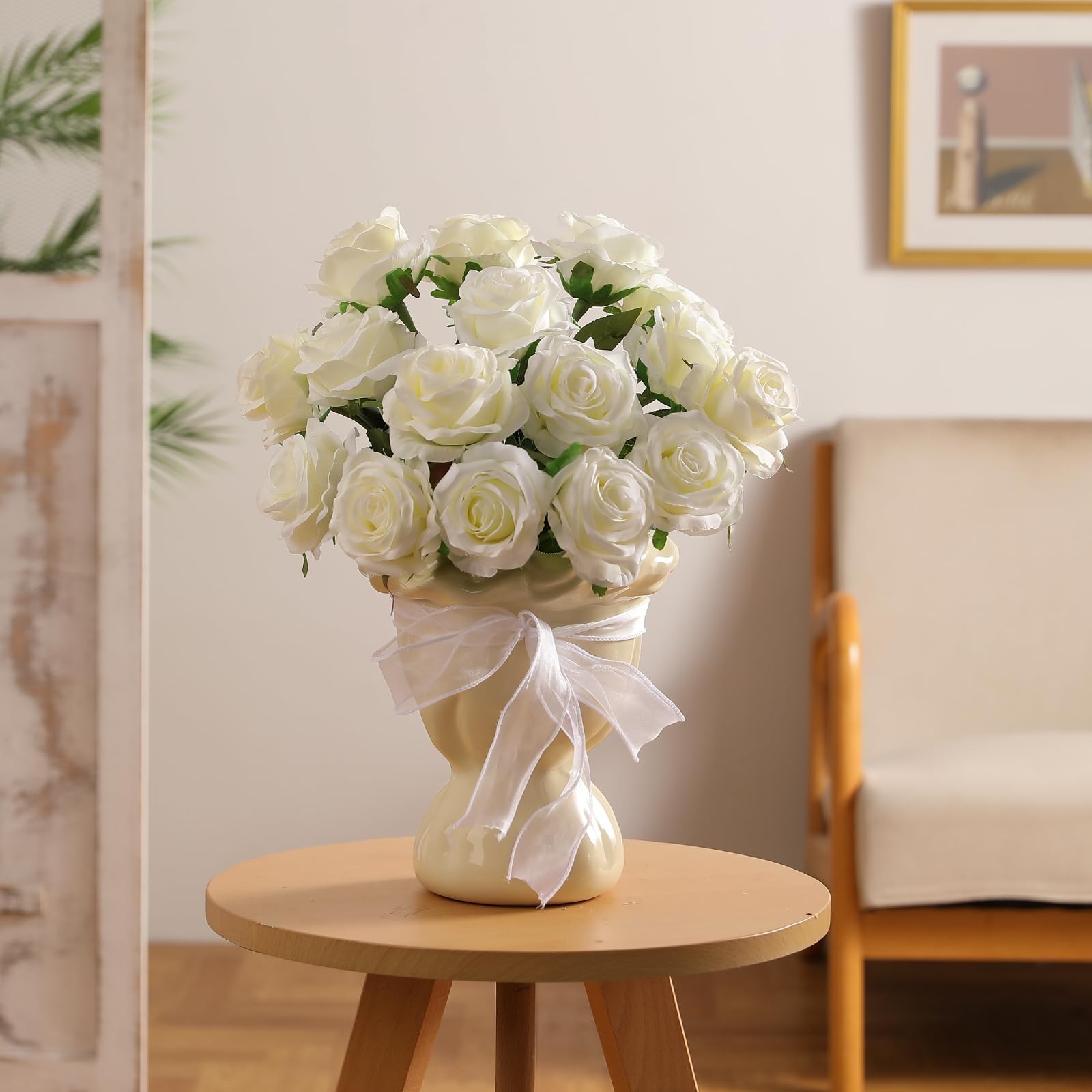 60 Pcs White Roses Artificial Flowers Bulk, Silk Roses with Stem Realistic Wh…