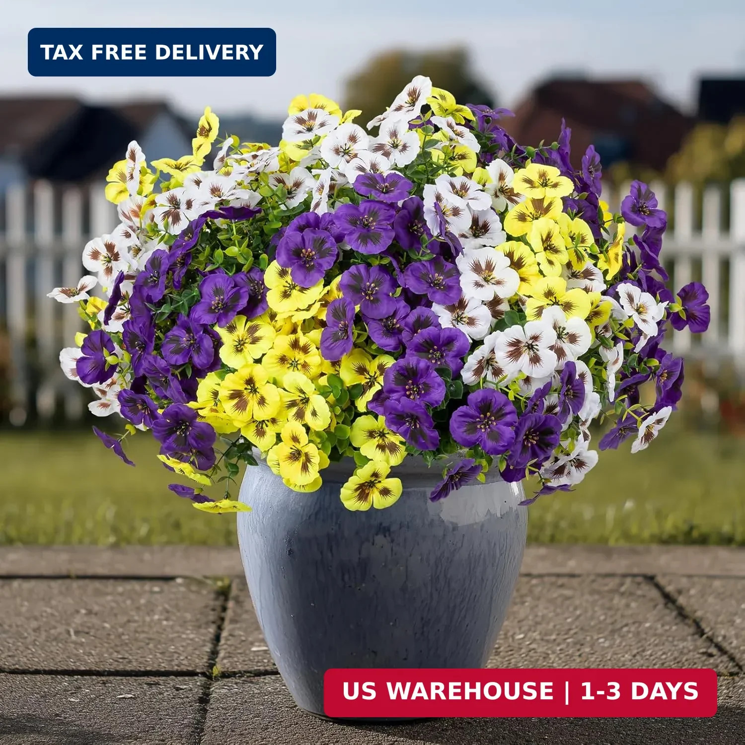 24 Pcs Artificial Fake Pansy Flowers for Outdoor,Faux Silk Plants Flowers UV Res