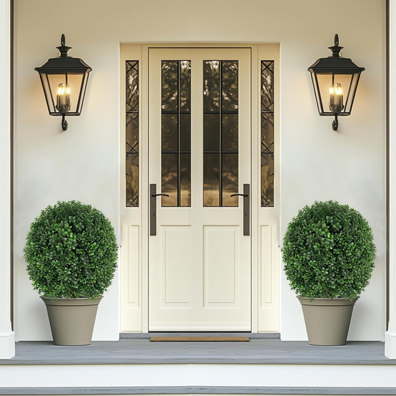 Artificial 27.5 Inches Boxwood Topiary Ball Tree with Ground Spike, Set of 2 Art
