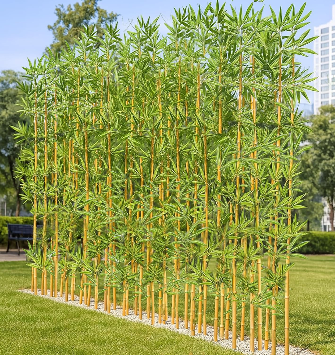 4/5/6/7 Ft Faux Bamboo Plant Outdoor 10 Pack, Fake Bamboo with Encrypted Leaves