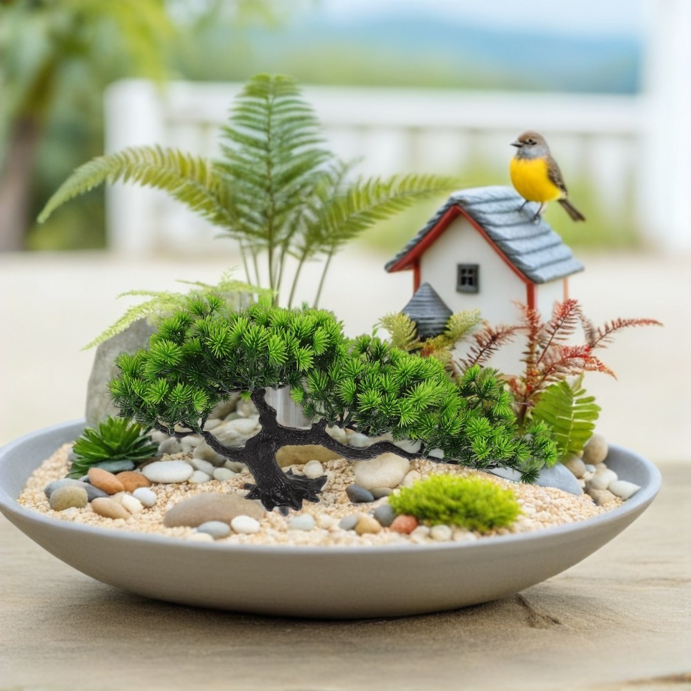 2Pcs Reusable Artificial Green Bonsai Tree Plastic Decor for Zen Garden