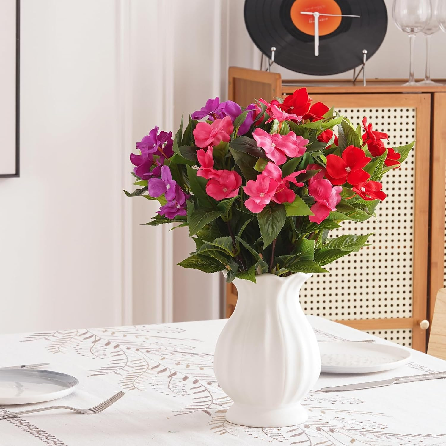 Vibrant Impatiens Artificial Flowers – 6 Bundles for Indoor & Outdoor Decor