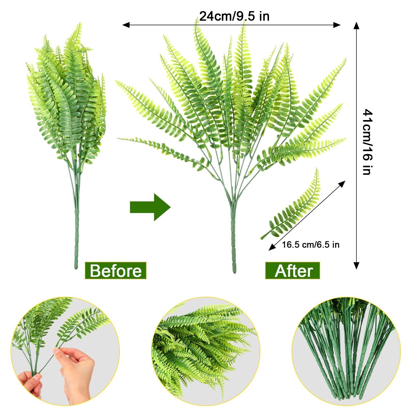 30 Pcs Artificial Boston Fern Plants Fake Boston Fern Stems UV Resistant Faux…