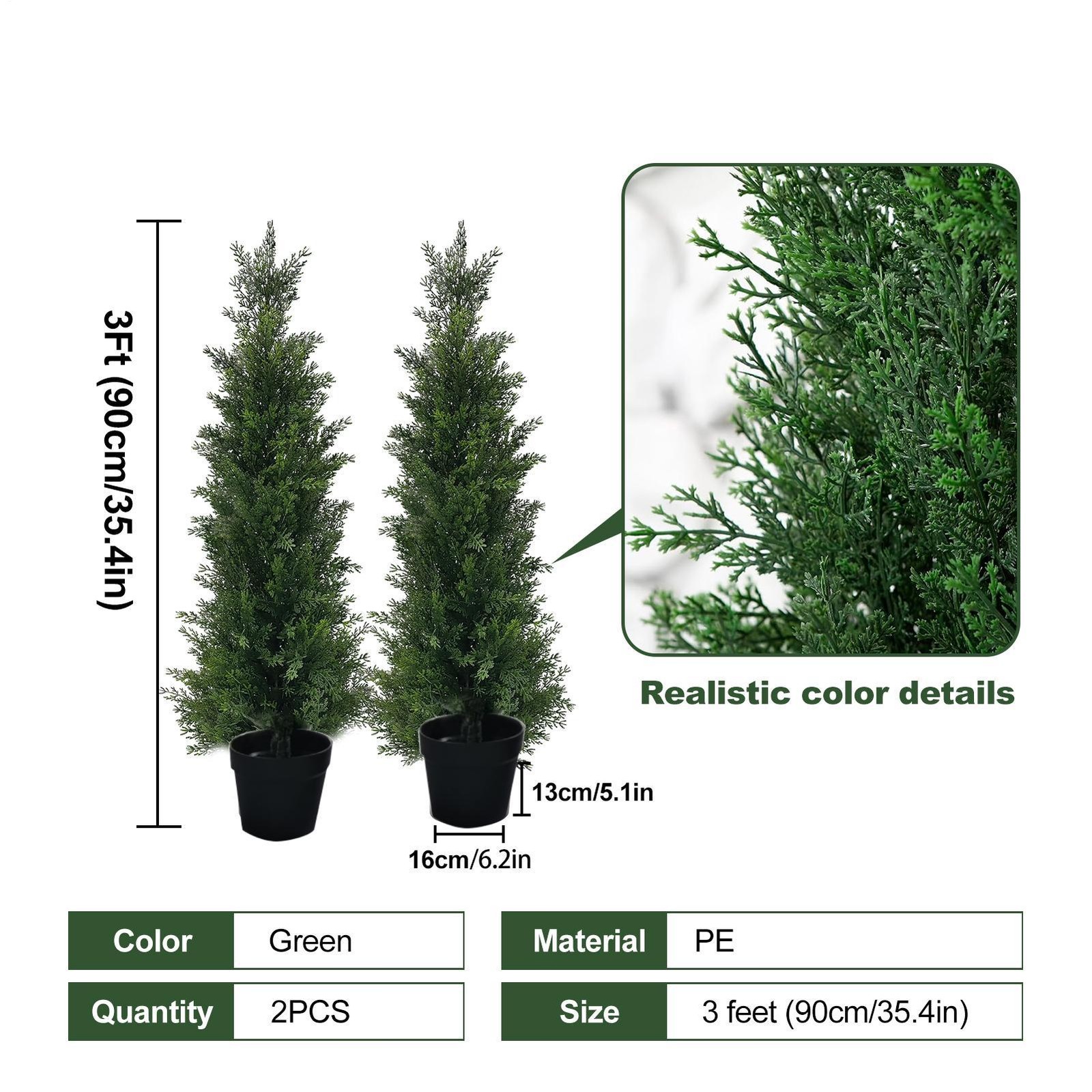 3/4FT Faux Cedar Topiary 2-Pack, UV-Resistant Evergreen Trees with Base Plante