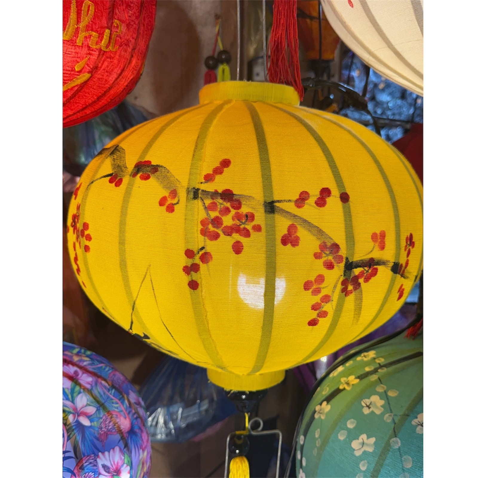 18″ Hand Painted yellow Silk Lantern Vietnamese Hanging Lamp Shade Wedding Party
