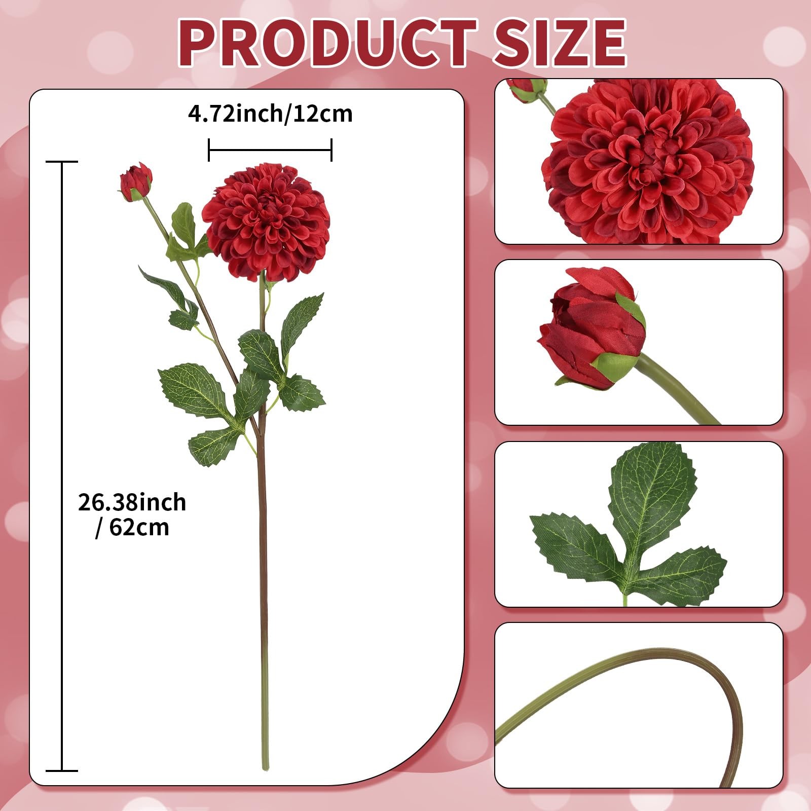 4pcs Artificial Dahlia Flowers Realistic Silk Dahlia Flowers 29″ Long Stem Fa…